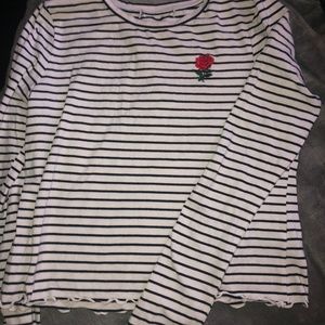 White and black striped long sleeve shirt